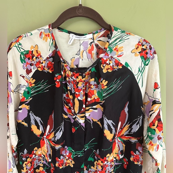 Derek Lam 10 Crosby Floral Silk Shirt Dress Size 4 Mini Long Sleeve‎ Button READ - Picture 2 of 13